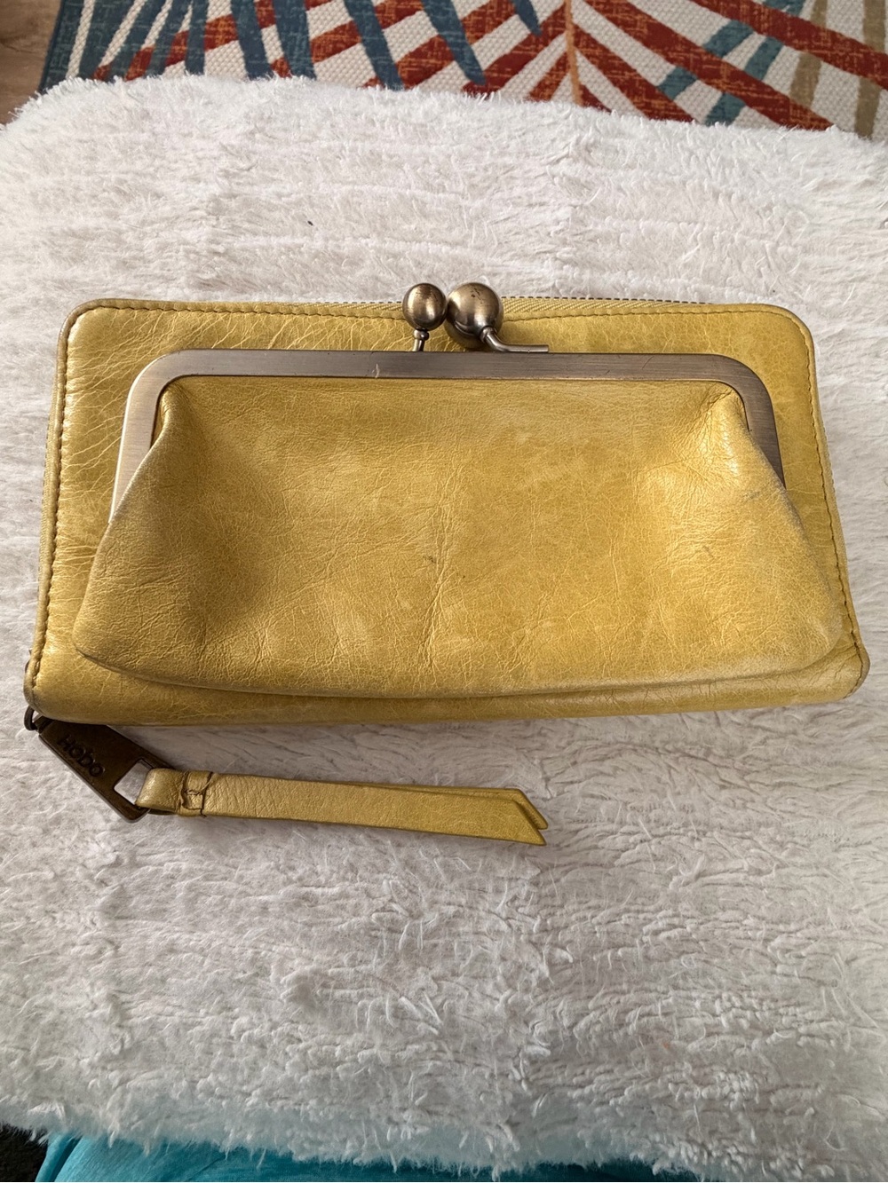 HOBO Yellow Leather Kiss-Lock Wristlet Clutch